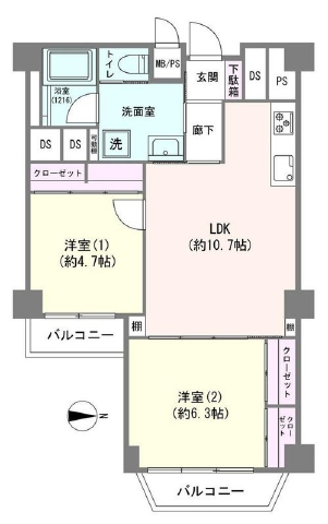 石川台駅 徒歩6分 構造:鉄筋コンクリート造専有面積:53.49平米 ( 16.18坪 )